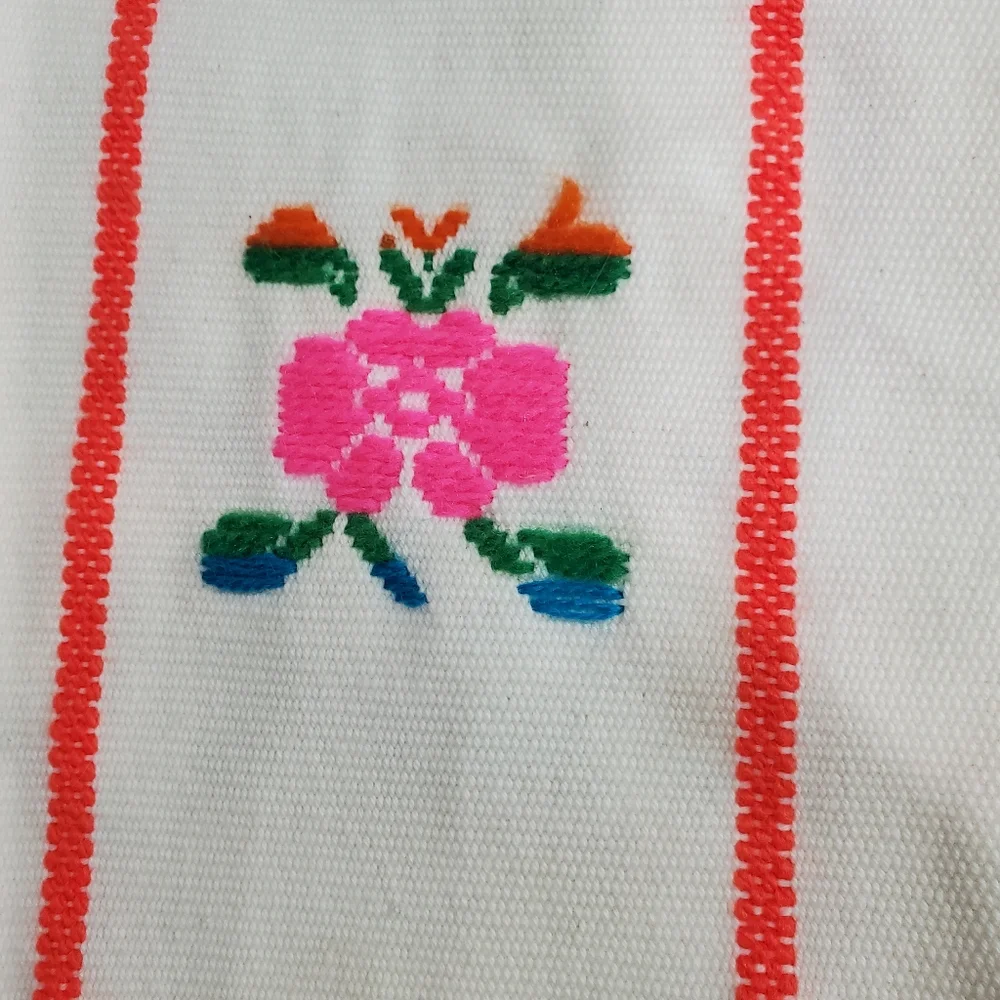 Hand Embroidered Table Runner Aztec Western Mexican Style Fringe Colorful
